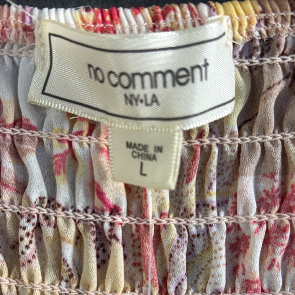 NEW No Comment Multicolor Floral Smocked Blouse L - Picture 10 of 11